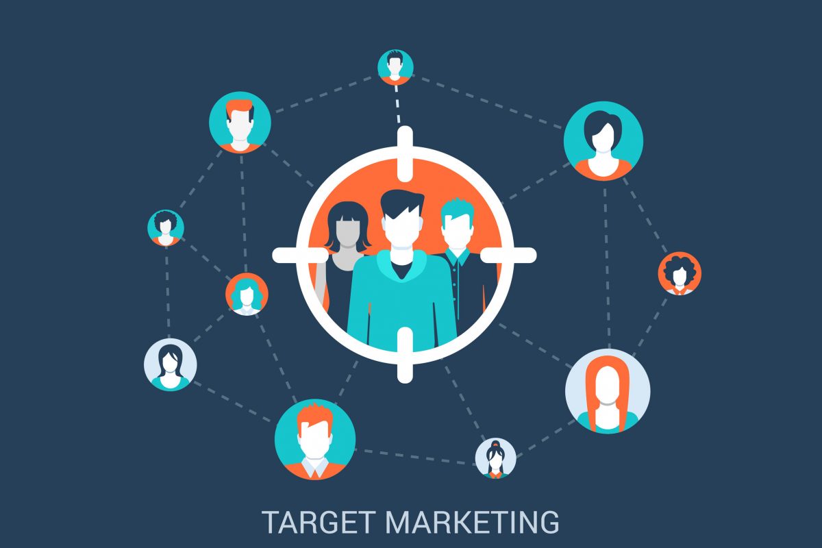 Target Pasar 44797640 - flat style design vector illustration marketing targeting concept. target group of people in sight marker connected with other abstract profile avatars. big flat conceptual collection.